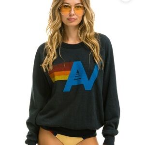 Aviator Nation Charcoal Sweatshirt with Rainbow Stripes